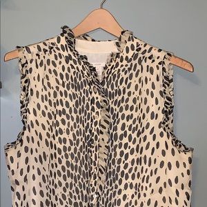 J.Crew leopard print crepe silk sleeveless blouse with ruffles, fully lined!